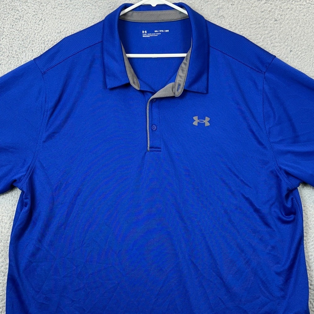 Under Armour Golf Polo Men 3XL Loose Fit Blue Performance Rugby Short Sleeve EUC